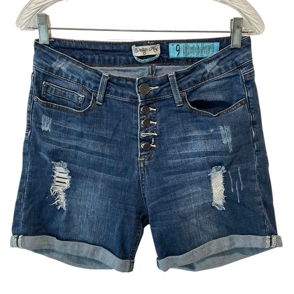 Indigo Rein Muffin Topper Bermuda Denim Jean Shorts Embroidered Size 9 Cuffed - Picture 1 of 5